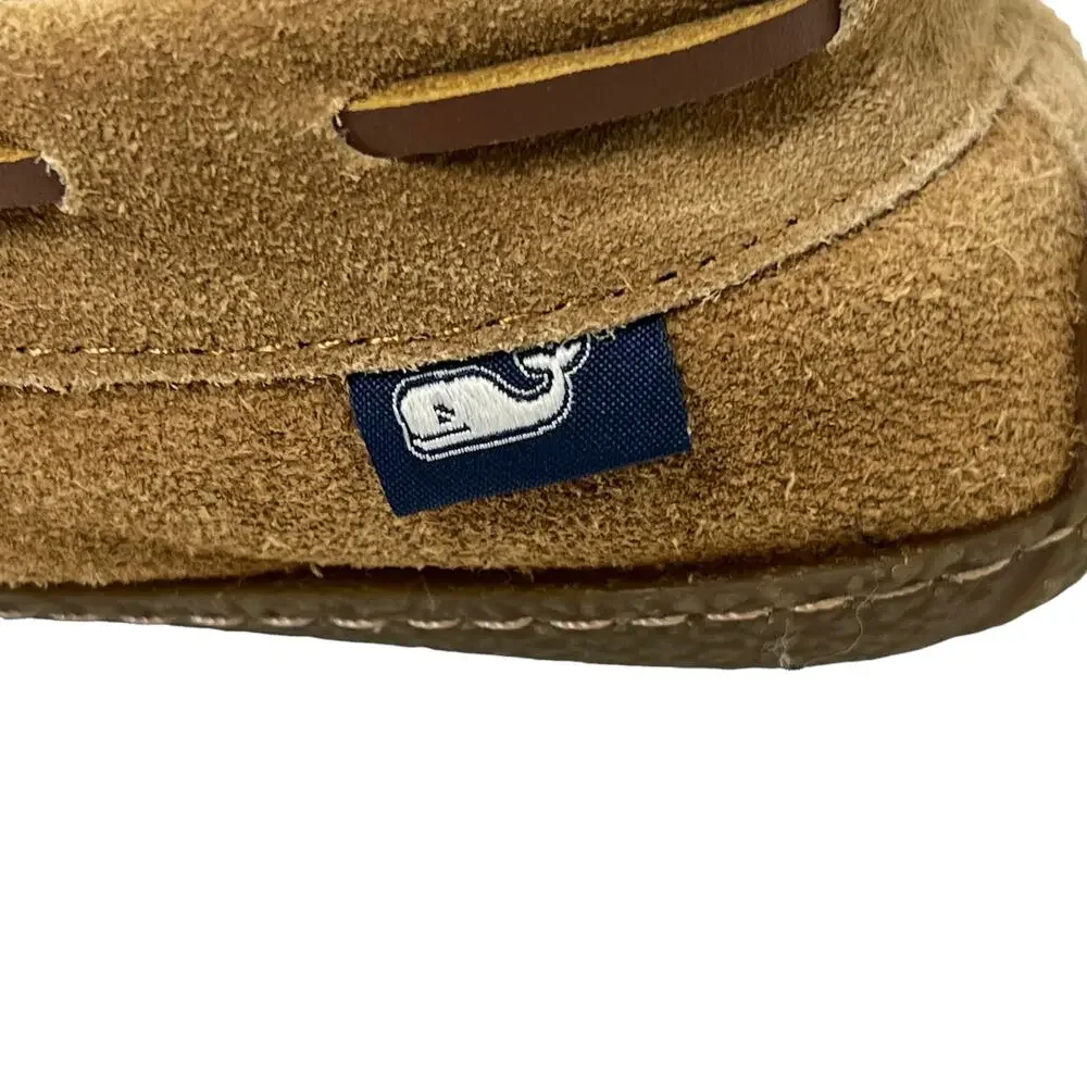 Vineyard Vines Boy's Slippers Moccasins Chestnut Lined‎ Suede Leather Slip-On 6M